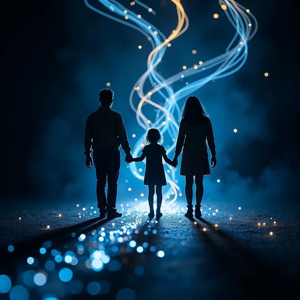 Parents holding hands with kids